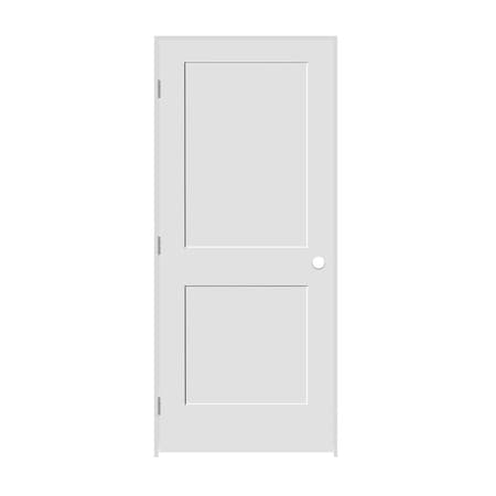 TRIMLITE 34" x 80" x 1-3/8" Primed 2-Panel Interior Shaker 4-9/16" RH Prehung Door with Brushed Chrome Hinges 2168pri8402RH26D4916